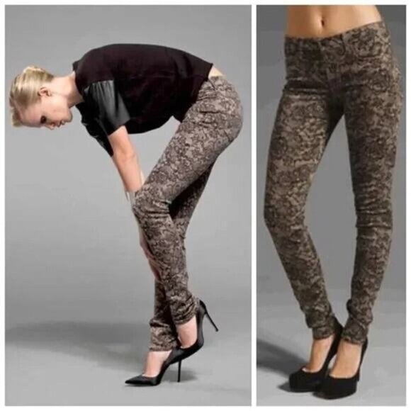 JOE'S JEANS Chantilly Mid Rise Lace Print Skinny Jean 26 Blush - Picture 3 of 12